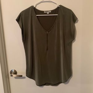 Olive green zipper top, size: L, condition: good